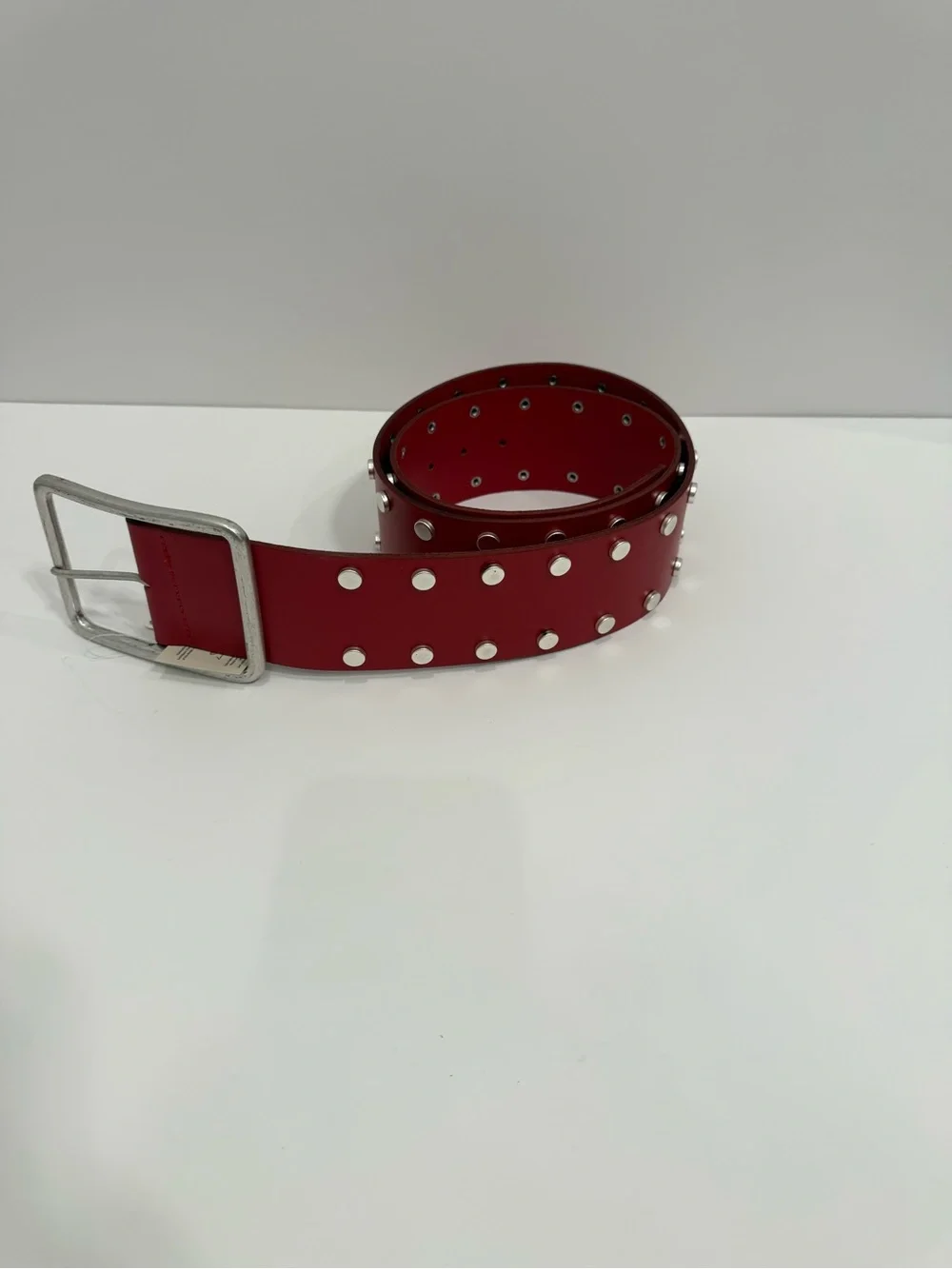 NWT Free People Hex Hip Red Studded Leather Belt M/L Boho Statement Hippie West
